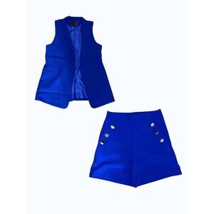NEW GENUINE women's vest and high waisted short set in royal blue